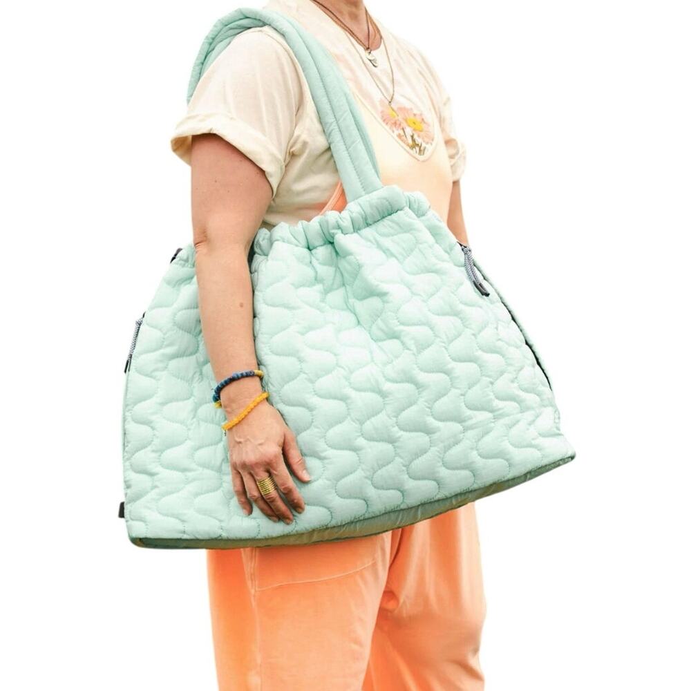 Free People Quilted Mint Green Oversized Crossbody Tote